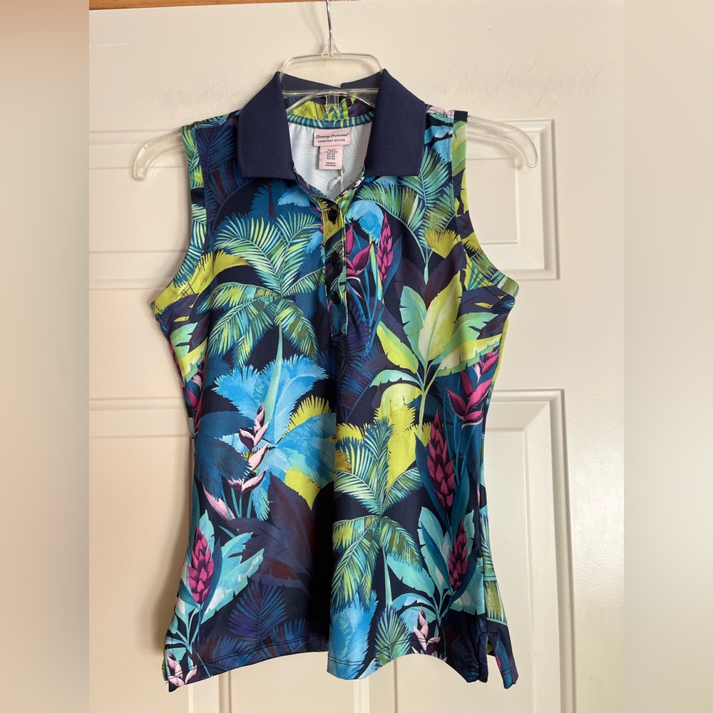 New Tommy Bahama everyday active tropical floral palm tree sleeveless polo. XS